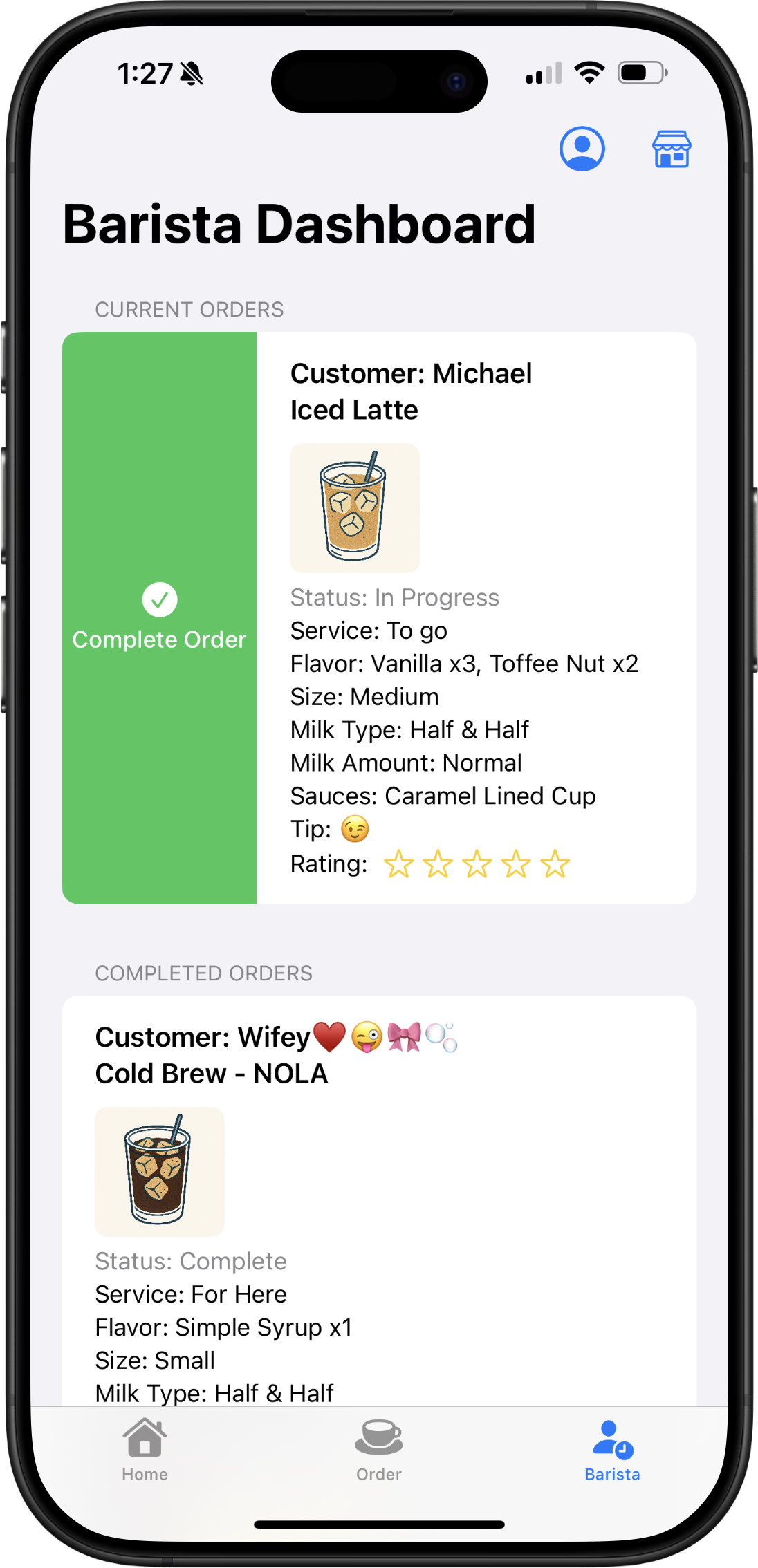 Track orders, receive tips and ratings